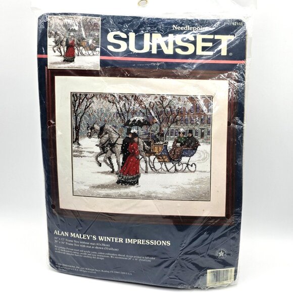 SUNSET Alan Maley's Winter Impressions Needlepoint Kit Victorian Horse Carriage - Picture 1 of 6